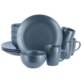 Gibson Home Everyday Plus 12 Piece Stoneware Dinnerware Set Collection (Style & Color: Everyday Plus 12 Piece-Blue)