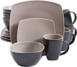 Gibson Elite Soho Lounge 16 Piece Square Dinnerware Set in Matte Colors (Style & Color: Matte Taupe/Gray-Black)