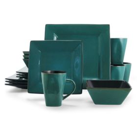 Gibson Elite Kiesling 16 Piece Hard Square Dinnerware Set in Red (Color: Sea Green)