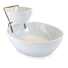 Gibson Gracious Dining & Elite Splendid Grace 2-Tier Serving & Chip and Dip Set Collection (Style: 2 Tier Chip and Dip Server Gold Metal)