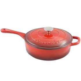 Crock-Pot Artisan 2 Piece 3.5-Quart Enameled Cast Iron Deep Saute Pan Collection – Scarlet Red or Teal Ombre (Style & Color: 2 Piece 3.5 Quart Scarlet Red)