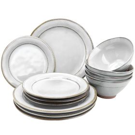 Gibson Elite Terranea 12 Piece Stoneware Dinnerware Set (Color: Warm White)