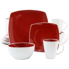 Gibson Elite Soho Lounge 16-Piece Square Glossy-Matte Stoneware Dinnerware Collection (Style & Color: Glossy Red/White)