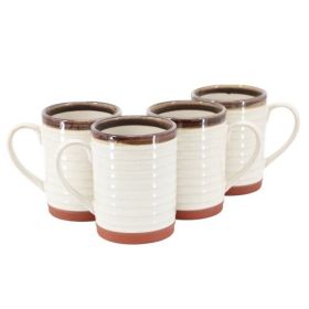 Gibson Home Terra Bella 4 Piece 18.5 Ounce Terracotta Mug Set – Pearl White, Peacock Green, Smoke, Or Sandstone (Style & Color: Terracota Mug Set Pearl White)
