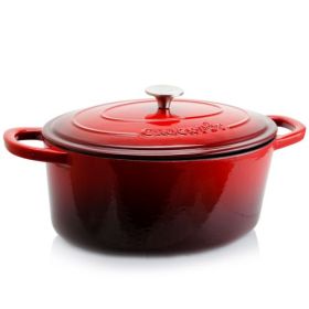 Crock-Pot Artisan 2 Piece 7-Quart Oval Enameled Cast Iron Dutch Oven with Self-Basting Lid – Multiple Colors (Style & Color: 2 Piece 7 Quart Oval Scarlet Red)