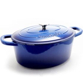 Crock-Pot Artisan 2 Piece 7-Quart Oval Enameled Cast Iron Dutch Oven with Self-Basting Lid – Multiple Colors (Style & Color: 2 Piece 7 Quart Oval Sapphire Blue)