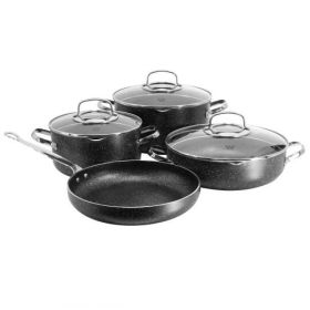 Korkmaz Galaksi 7 Piece Aluminum Nonstick Saucepot And Fry Pan Cookware Set – Rose Gold And Black Finish (Colors: Black)