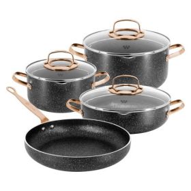 Korkmaz Galaksi 7 Piece Aluminum Nonstick Saucepot And Fry Pan Cookware Set – Rose Gold And Black Finish (Colors: Rose Gold)