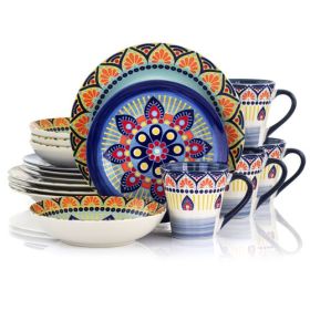 Elama Zen Mozaik 16 Piece Luxurious Stoneware Dinnerware Collection – Complete Setting for 4 (Style: Elama Zen Blue Mozaik)