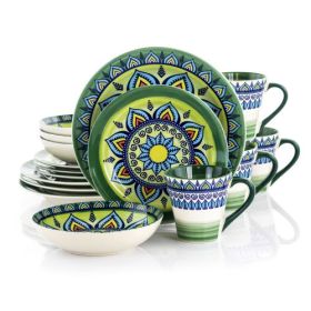 Elama Zen Mozaik 16 Piece Luxurious Stoneware Dinnerware Collection – Complete Setting for 4 (Style: Elama Zen Green Mozaik)