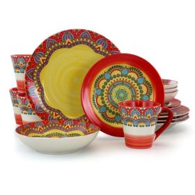 Elama Zen Mozaik 16 Piece Luxurious Stoneware Dinnerware Collection – Complete Setting for 4 (Style: Elama Zen Red Mozaik)