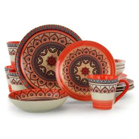 Elama Zen Mozaik 16 Piece Luxurious Stoneware Dinnerware Collection – Complete Setting for 4 (Style: Elama Zen Rust Mozaik)