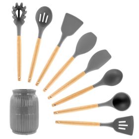 MegaChef Mint Green Silicone and Wood Cooking Utensils, Set of 9 (Color: Gray)