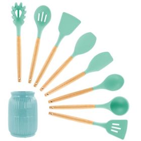 MegaChef Mint Green Silicone and Wood Cooking Utensils, Set of 9 (Color: Mint)