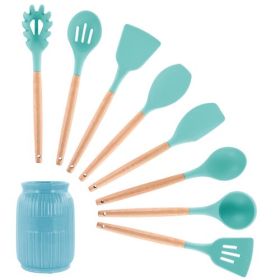 MegaChef Mint Green Silicone and Wood Cooking Utensils, Set of 9 (Color: Teal)