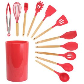 MegaChef Mint Green Silicone and Wood Cooking Utensils, Set of 12 (Colors: Red)