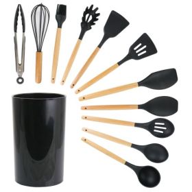 MegaChef Mint Green Silicone and Wood Cooking Utensils, Set of 12 (Colors: Black)