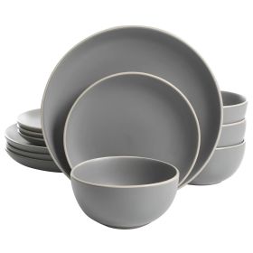 Gibson Home Rockaway 12 Piece Stoneware Dinnerware Set (Style & Color: Matte Grey)