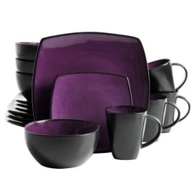 Gibson Elite Soho Lounge 16 Piece Square Reactive Glaze Stoneware Dinnerware Collection (Style & Color: Glaze Purple/Black)