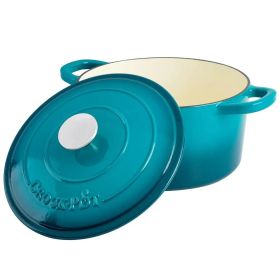 Crock-Pot Artisan 2 Piece 5-Quart Enameled Cast Iron Dutch Oven Collection – Ombre Color Series (Style & Color: 2 Piece 5 Quart Teal Ombre)