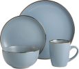Gibson Home Rockaway 16 Piece Stoneware Metallic Rim Dinnerware Set