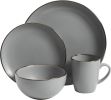 Gibson Home Rockaway 16 Piece Stoneware Metallic Rim Dinnerware Set