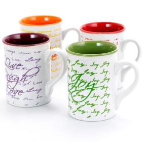 Gibson Home Inspirational Words Faith 4 Piece 16 Ounce Stoneware Mug Set in Red (Inspirational: Assorted Colors)