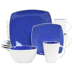 Gibson Elite Soho Lounge 16-Piece Square Glossy-Matte Stoneware Dinnerware Collection (Style & Color: Glossy Cobalt/White)
