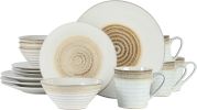 Gibson Elite Spiral Embossed 16 Piece Stoneware Dinnerware Set in Taupe