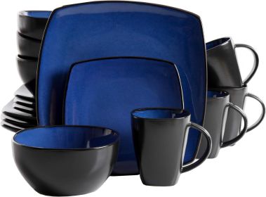 Gibson Elite Soho Lounge Chromatic Canvas 16-Piece Square Glaze Stoneware Dinnerware Set (Style & Color: Glazed Blue/Black)