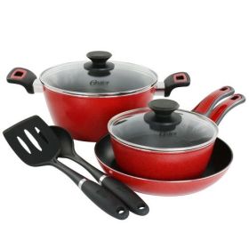 Oster Clairborne 7 Piece Nonstick Aluminum Cookware and Kitchen Tool Set (Colours: Red)