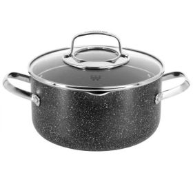 Korkmaz Galaksi Non Stick Stock Pot with Lid in Black (Size & Style: 8" (3L))