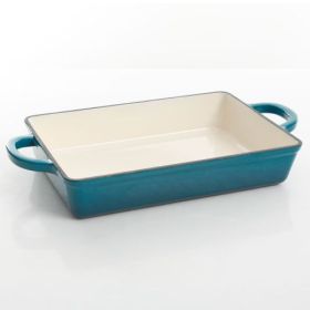 Crock Pot Artisan 13-Inch Cast Iron Lasagna Pan Collection – Enameled or Classic Preseasoned Finish (Style & Size: Lasagna Pan in Teal Ombre 13")