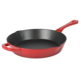 Crock-Pot Artisan Enameled Cast Iron Round Skillet in Gradient Red (Size & Color: 12 Inch-Red)