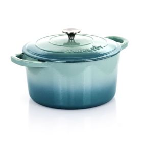 Crock-Pot Artisan 2 Piece 7-Qt. Enameled Cast Iron Dutch Oven with Self-Basting Lid – Classic Design in Multiple Colors (Style & Color: 2 Piece 7 Qt.-Aqua Blue Ombre)