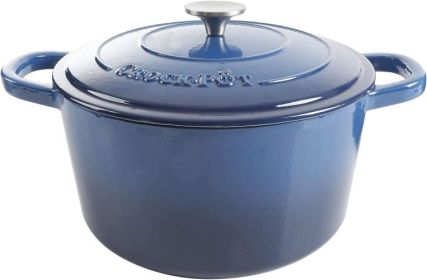 Crock-Pot Artisan 2 Piece 5-Quart Enameled Cast Iron Dutch Oven Collection (Style & Color: 2 Piece 5 Qt.-Sapphire Blue Ombre)