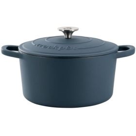 Crock-Pot Artisan 5-Quart Enameled Cast Iron Dutch Oven – Matte Dusty Pink Or Matte Navy Blue (Style & Color: 2 Piece 5 Qt. Matte Navy Blue)