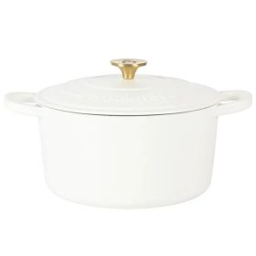 Crock-Pot Artisan Enameled Cast Iron Dutch Oven – 5 Quart & 6 Quart (Sold Separately) (Size & Color: 6 Quart-Matte Linen with Gold Handle)