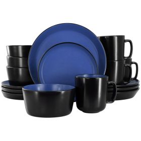 Elama Bacarra 16 Piece Stoneware Dinnerware Set In Two Tone Black And Blue Or Black And Red (Style & Color: Elama Bacarra-Two Tone Black and Blue)