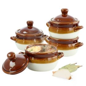 Elama French Onion Soup Bowl Collection – Classic Stoneware Serving With Matching Lids (Style & Size: Double Handle French Onion Soup Bowl/Lid)