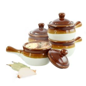 Elama French Onion Soup Bowl Collection – Classic Stoneware Serving With Matching Lids (Style & Size: Long Handle French Onion Soup Bowl/Lid)