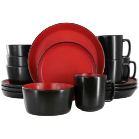 Elama Bacarra 16 Piece Stoneware Dinnerware Set In Two Tone Black And Blue Or Black And Red (Style & Color: Elama Bacarra-Two Tone Black and Red)