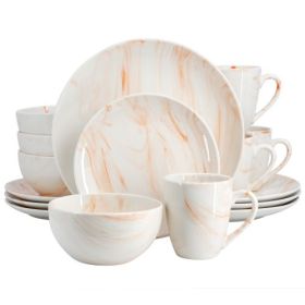 Elama Fine Marble 16 Piece Stoneware Dinnerware Set Collections (Style & Color: Elama Fine Marble-Orange)