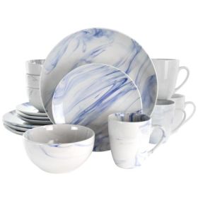Elama Fine Marble 16 Piece Stoneware Dinnerware Set Collections (Style & Color: Elama Fine Marble-Blue & White)