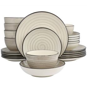 Gia 24 Piece Stoneware Dinnerware Set – Hand Painted Swirl Design Collection (Style & Color: Elama Gia-Cream/White)