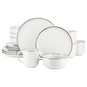 Elama Leo 16 Piece Stoneware Dinnerware Set - Collection (Style/Color: Elama Leo 16 Piece-White)
