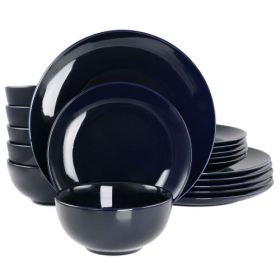 Elama Luna 18 Piece Porcelain Dinnerware Set Collection (Style & Color: Elama Luna 18 Piece-Dark Blue)