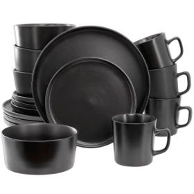 Elama Luxmatte 16-Piece Stoneware Dinnerware Set – Modern Minimalist Collection (Style/Color: Elama Luxmatte Black)