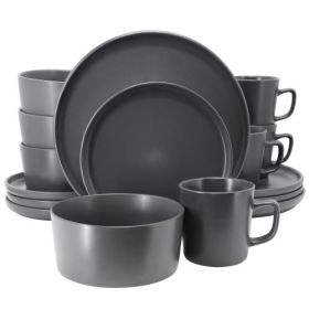 Elama Luxmatte 16-Piece Stoneware Dinnerware Set – Modern Minimalist Collection (Style/Color: Elama Luxmatte Dark Grey)