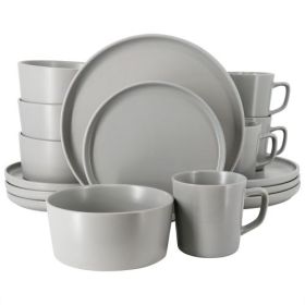 Elama Luxmatte 16-Piece Stoneware Dinnerware Set – Modern Minimalist Collection (Style/Color: Elama Luxmatte Light Grey)
